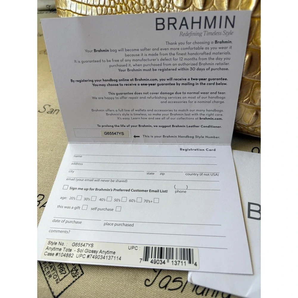 NWT Brahmin Sol Glossy Anytime Tote Gold Croc Embossed Leather Bag Neutral